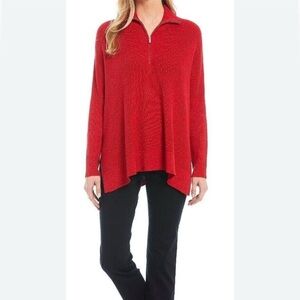 Tommy Bahama Women’s Bonita Half Zip Mock Neck LS Shimmer Poncho Red Top Sz L/XL